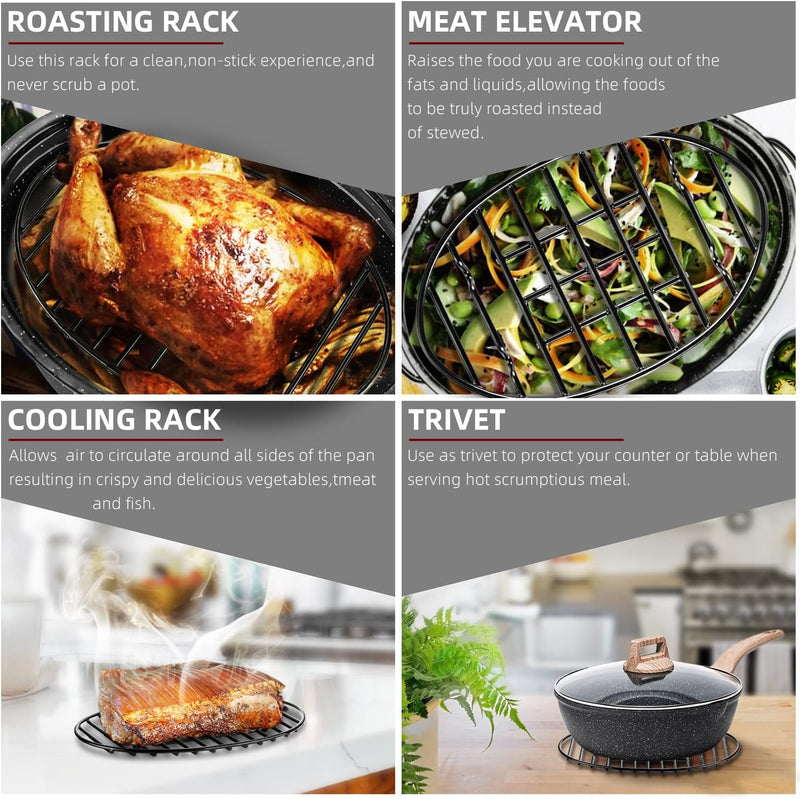 DIMESHY Roasting Rack - Black Nonstick with Feet - Fits 13 Oval Pan - Dishwasher Safe - 10x65 Size