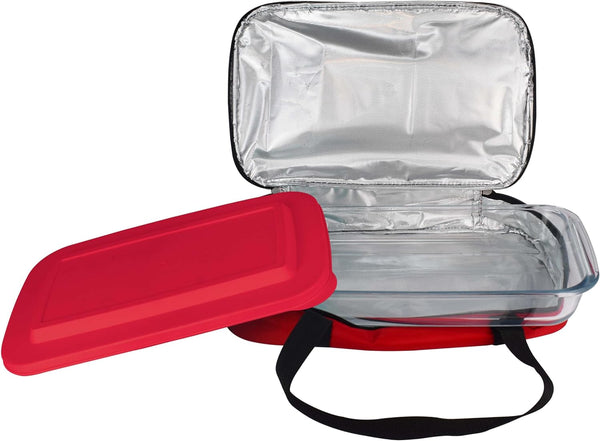 Glass Casserole with Insulated Bag - Ideal for Picnics  Potlucks Retains Temp 1375x85x275 Red