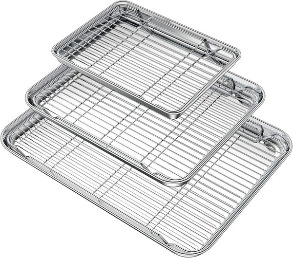 Stainless Steel Baking Sheet Set with Cooling Rack - Heavy Duty Non-Toxic Easy Clean