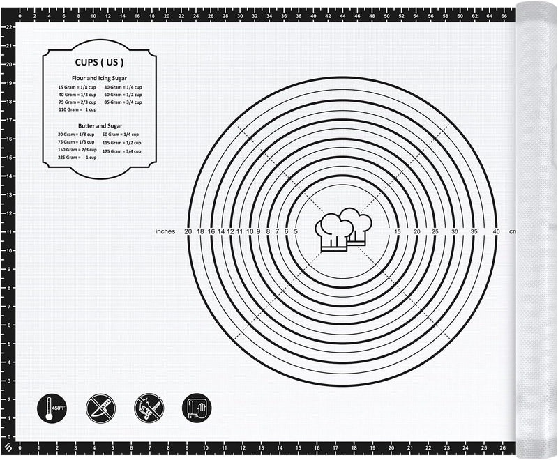 Extra Thick Silicone Baking Mat Non-Stick Large Sheet Mat with Measurement - Reusable for Baking and Dough Rolling