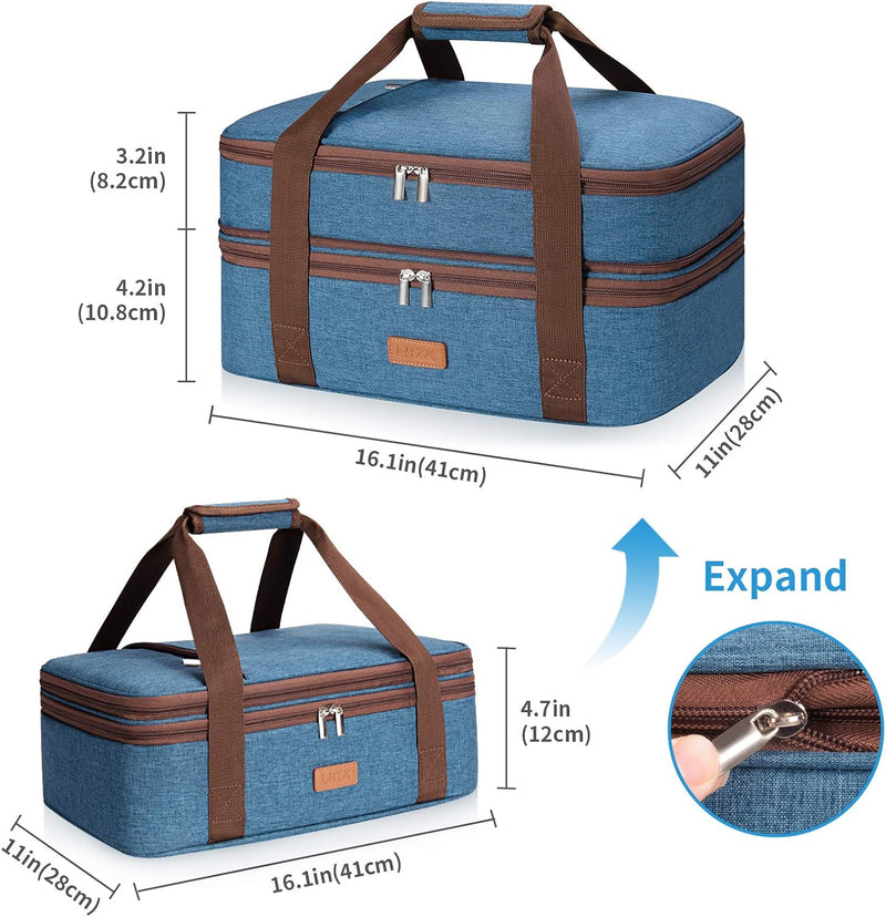 Insulated Double Decker Casserole Carrier - HotCold Food Expandable Grey