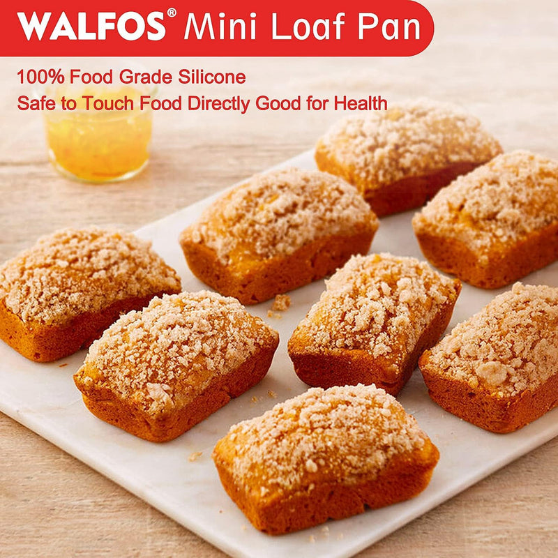 Walfos Silicone Mini Loaf Pan - 12 Cavities Non-Stick Food Grade - Ideal for Mini Bread Brownies Cornbread Cheesecake  Chocolate