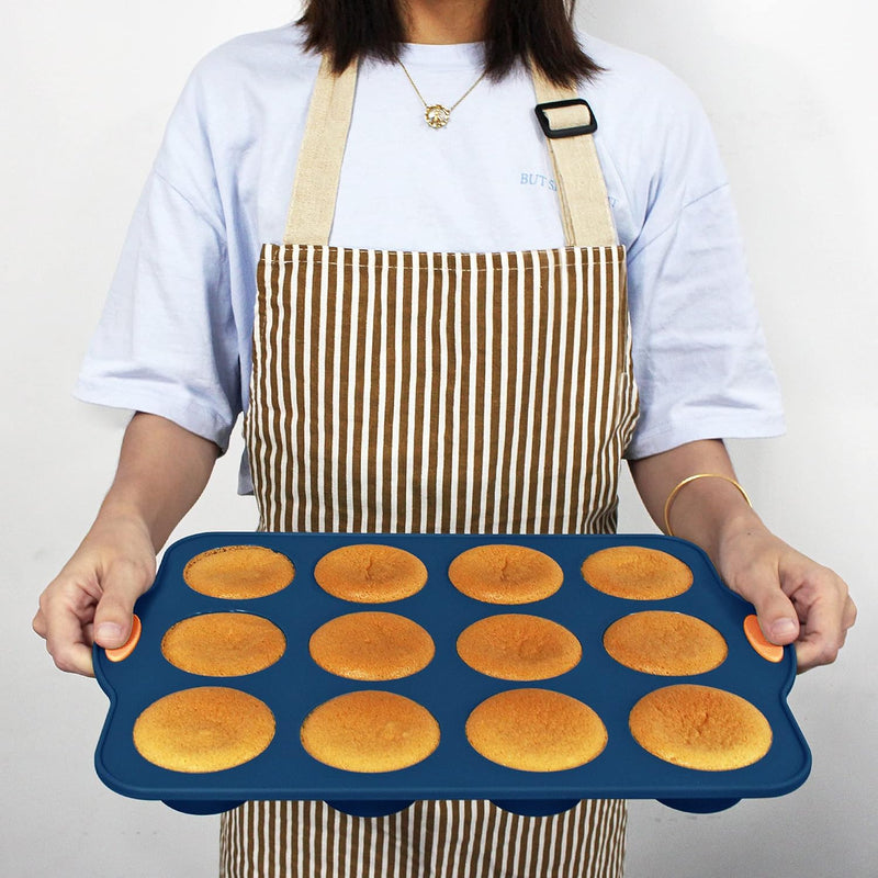 8-in-1 Silicone Baking Set - 6 Molds 2 Mats Cookie Sheet Cake Pan - Navy Blue