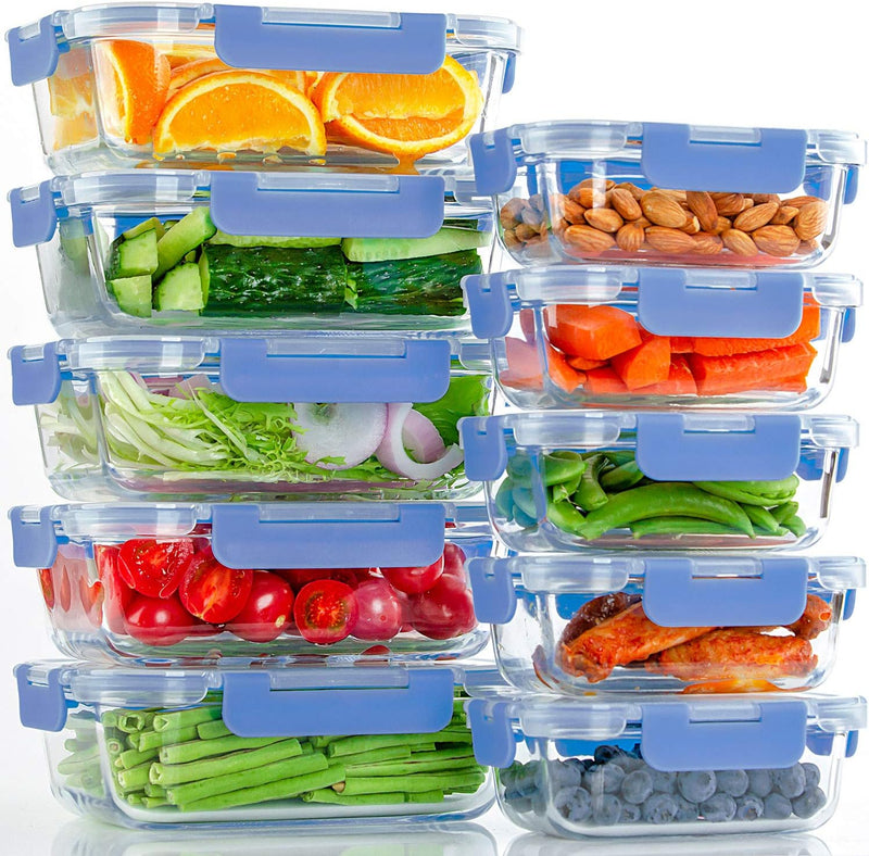 10-Pack UMEIED Glass Food Storage Containers - Leakproof Airtight Meal Prep Containers for Lunch On the Go Leftovers - Dishwasher Safe