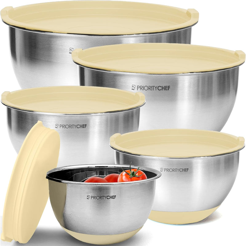 Premium Mixing Bowl Set with Airtight Lids - Thicker Stainless Steel - 152345 Qrt - Black