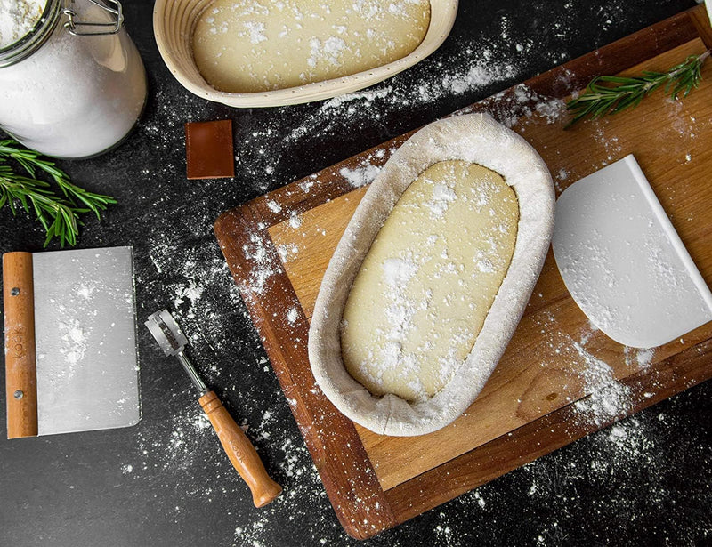 TRAILBLAZE Sourdough Baking Supplies - 2 Oval Banneton Baskets Bread Lame Whisk Scraper Duster