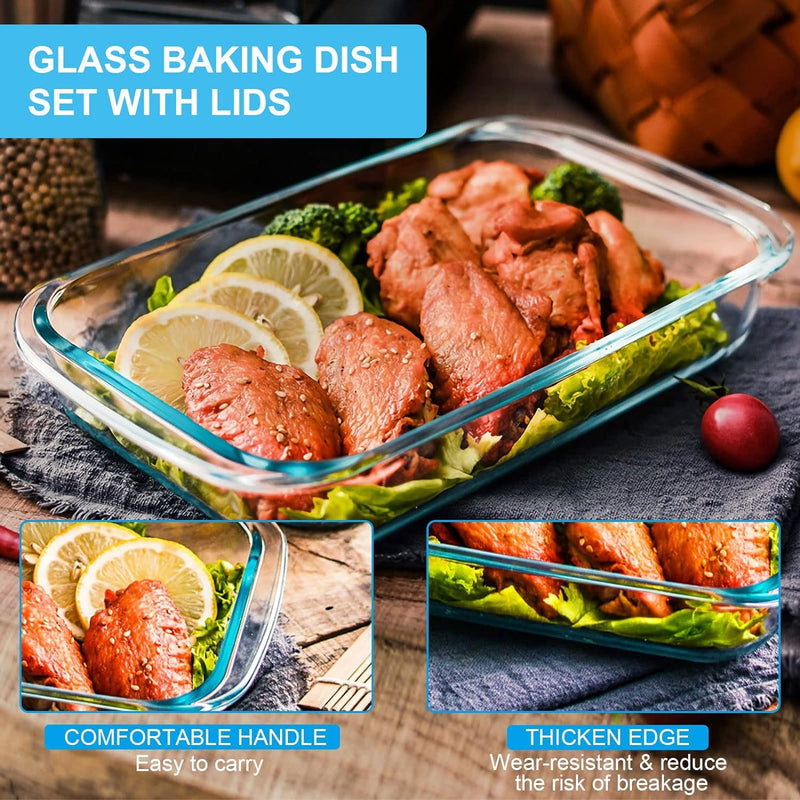 8-Piece Glass Baking Dish Set with Lids for Lasagna Leftovers and More - BPA Free and Fridge-to-Oven Safe