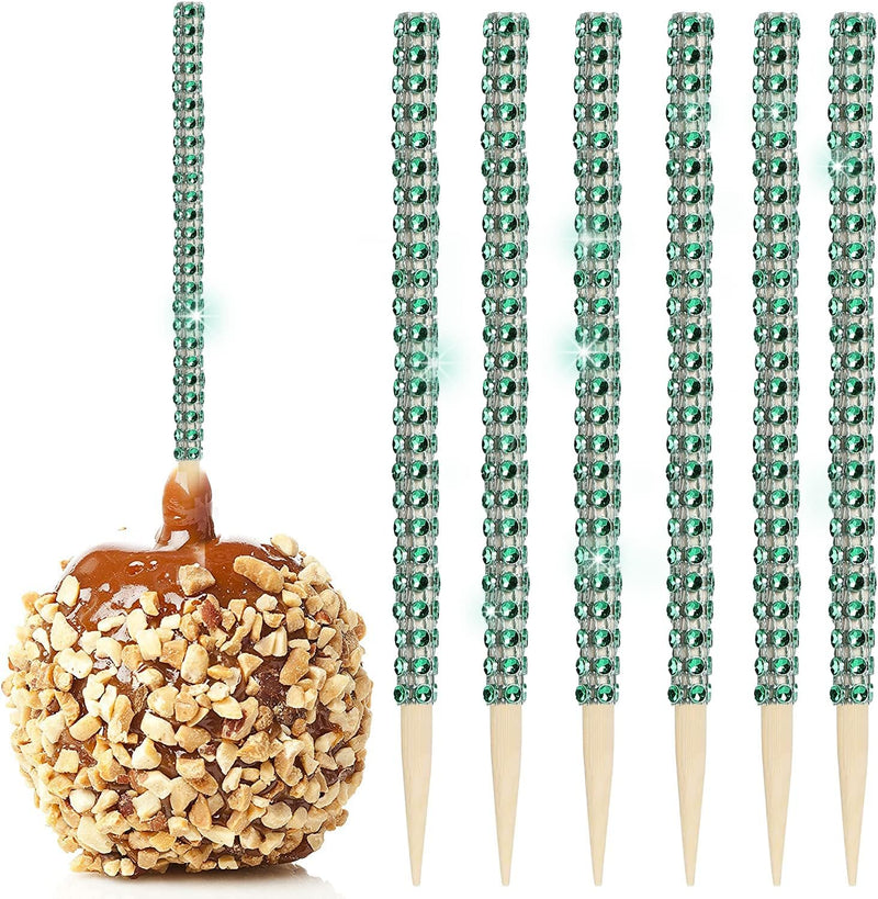 Bling Candy Apple Bamboo Sticks - 32 PCS Wooden Skewers with Rhinestone Diamond Mesh Wrap for Fruit Treats and Dessert Table Silver