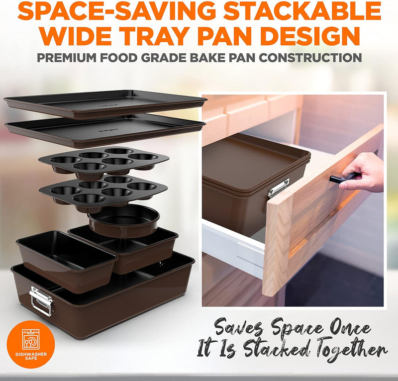 8-Piece Nonstick Stackable Bakeware Set with Oven-Safe Coating - PFOAPFOSPTFE Free