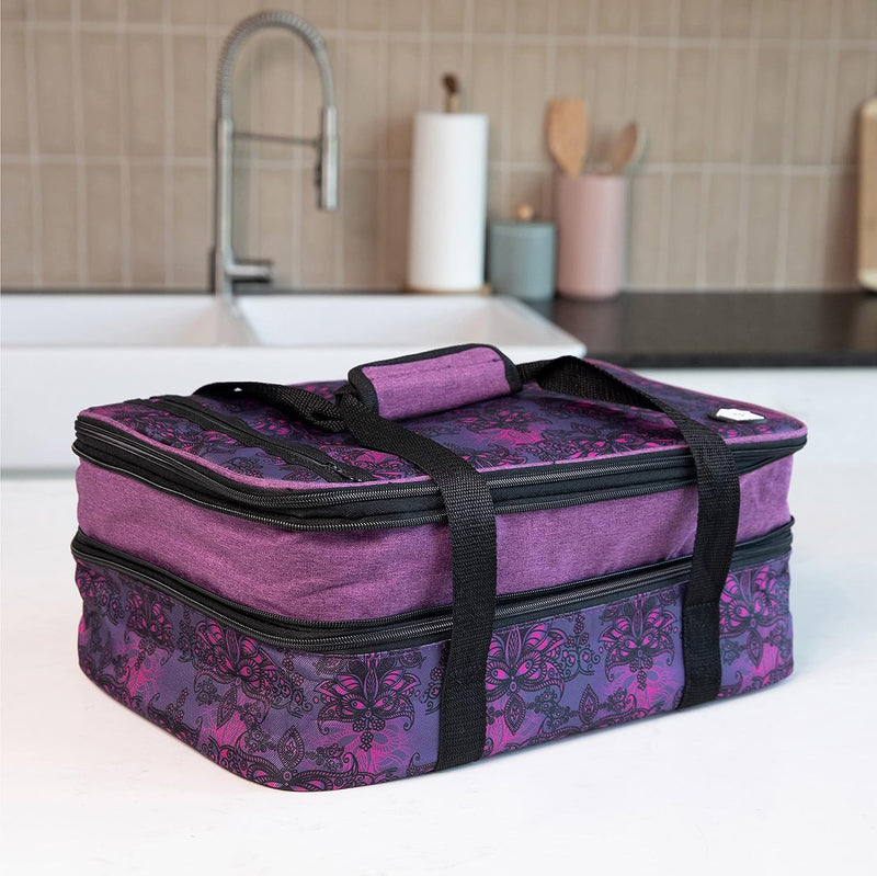 Double Casserole Travel Bag - Insulated Food Carrier for HotCold Dishes Heather Gray