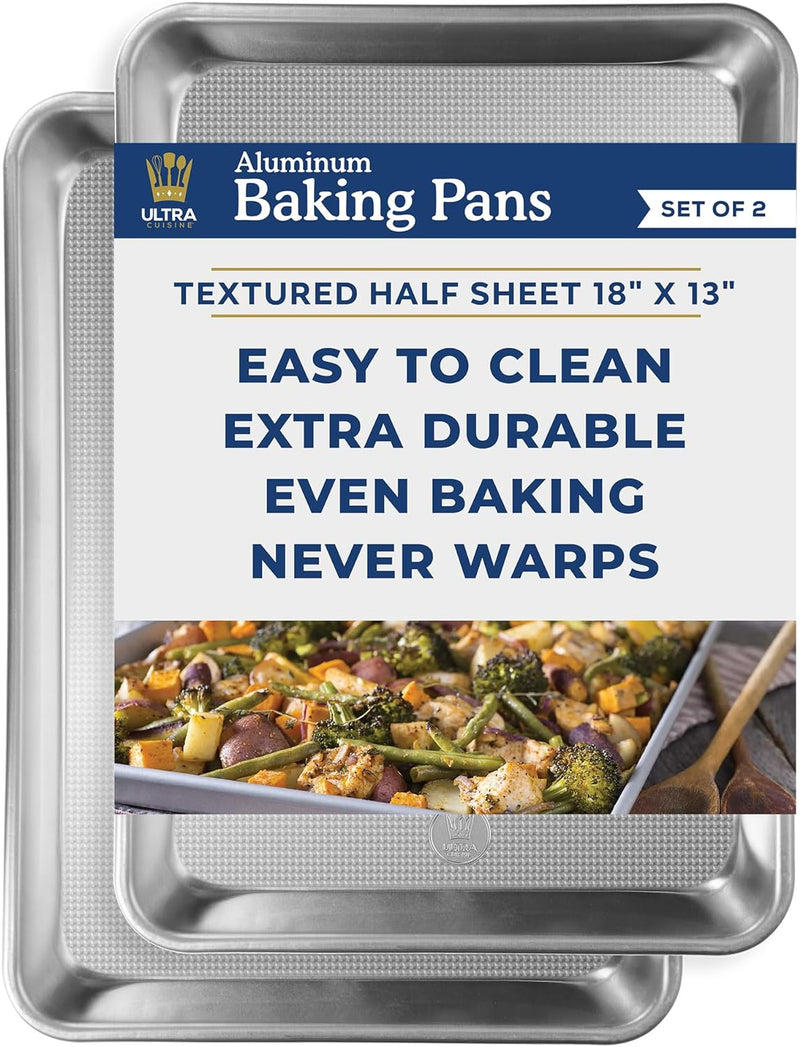 Professional Quarter Sheet Baking Pans - Set of 2 Aluminum Cookie Sheets - Rimmed 9x13-inch for Baking and Roasting