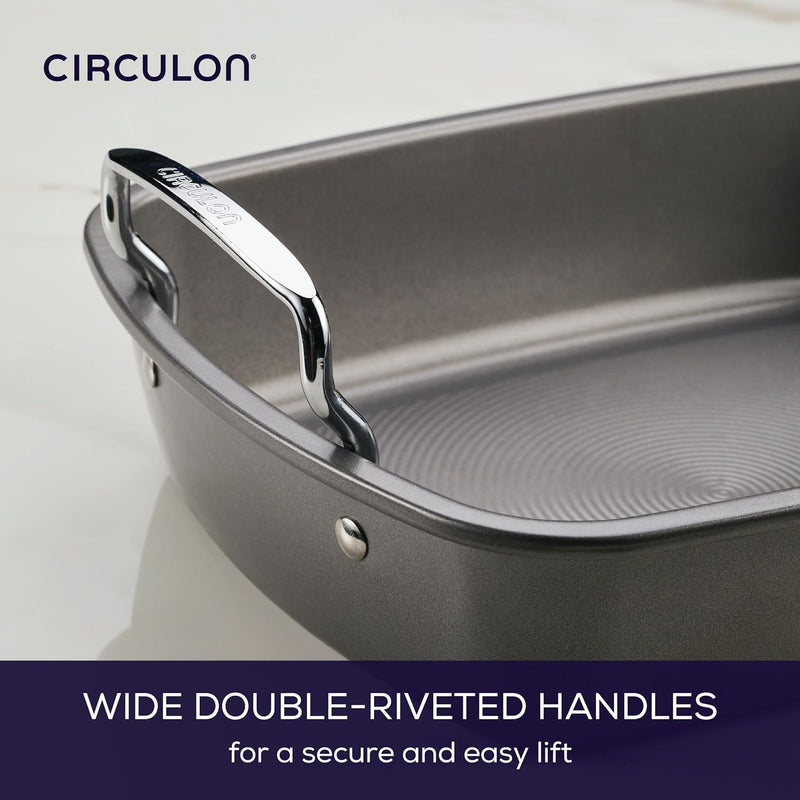 Circulon 17 Inch Nonstick Roasting Pan with Rack - Gray