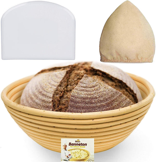 Sourdough Bread Proofing Basket Set - Starter Tool with Scraper and Gifts for Bakers