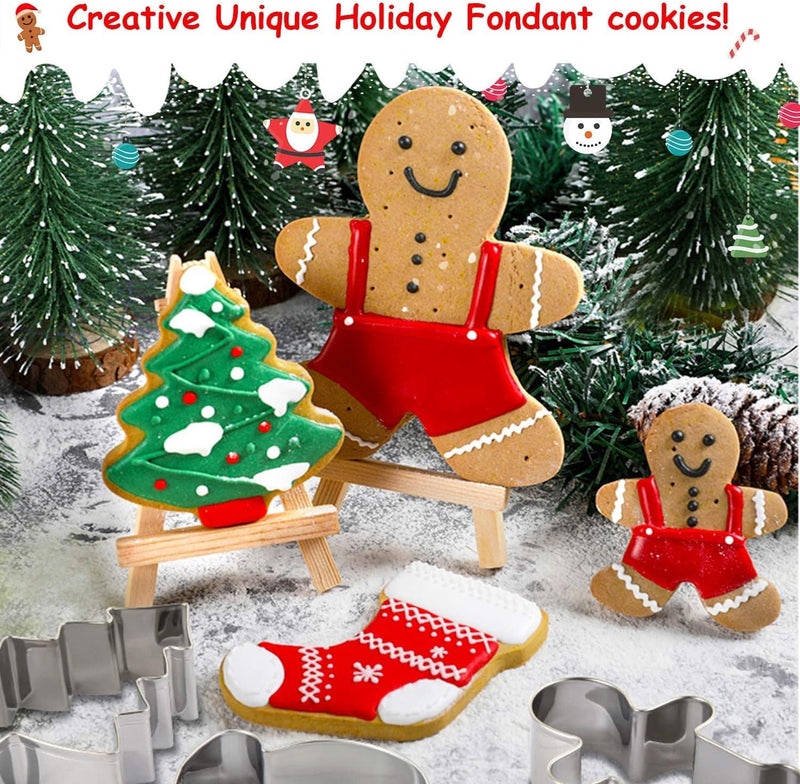 Large Holiday Cookie Cutters with Recipe Booklet - 425 Gingerbread Christmas Tree Snowflake Candy Cane Santa and Snow Man Shapes