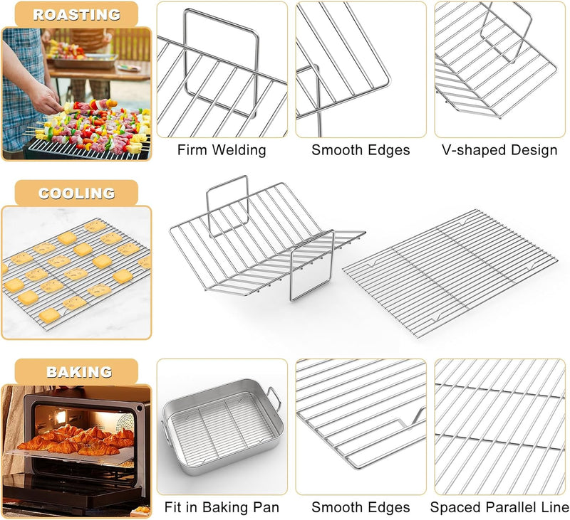 Stainless Steel Turkey Roaster with Rack - V-Shaped Flat Rack 1713 Inch - Perfect for Holiday Roasts and Lasagna