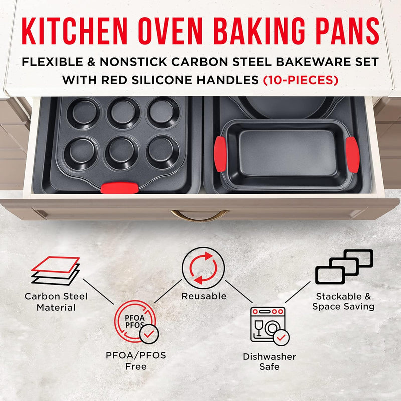 10-Piece Non-Stick Bakeware Set with Silicone Handles - by Bakken