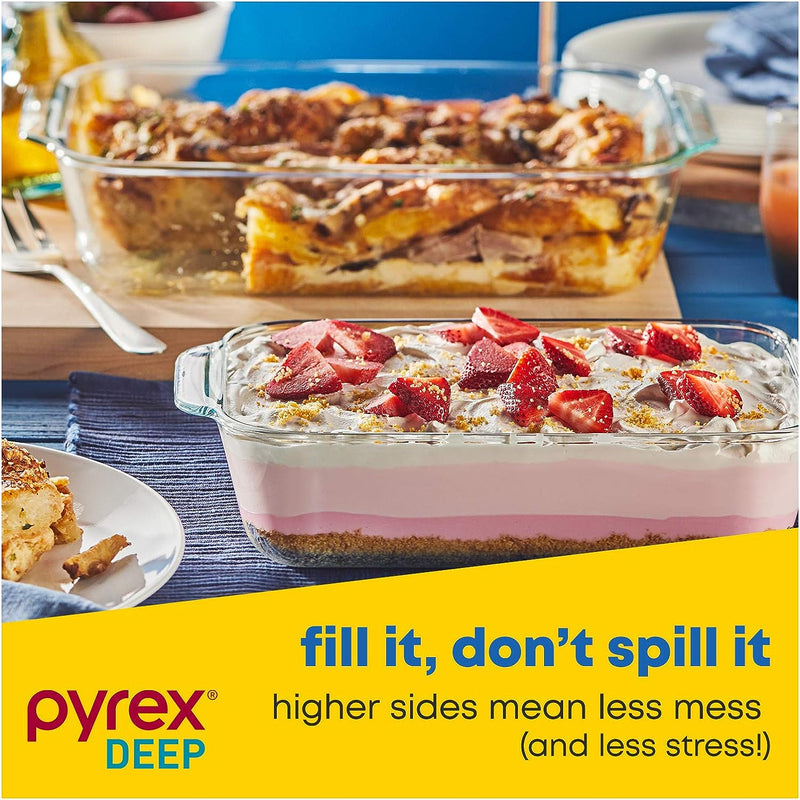 Pyrex Deep Glass Casserole Baking Dish with Lid - Oven Freezer Microwave Safe