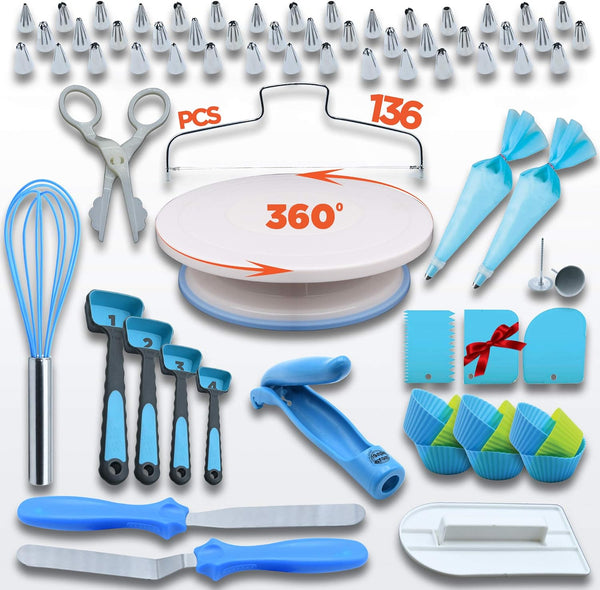 Professional Cake Decorating Kit - 136 Pcs Cake Baking Supplies with Decorating Tools Muffin Cups and Turntable