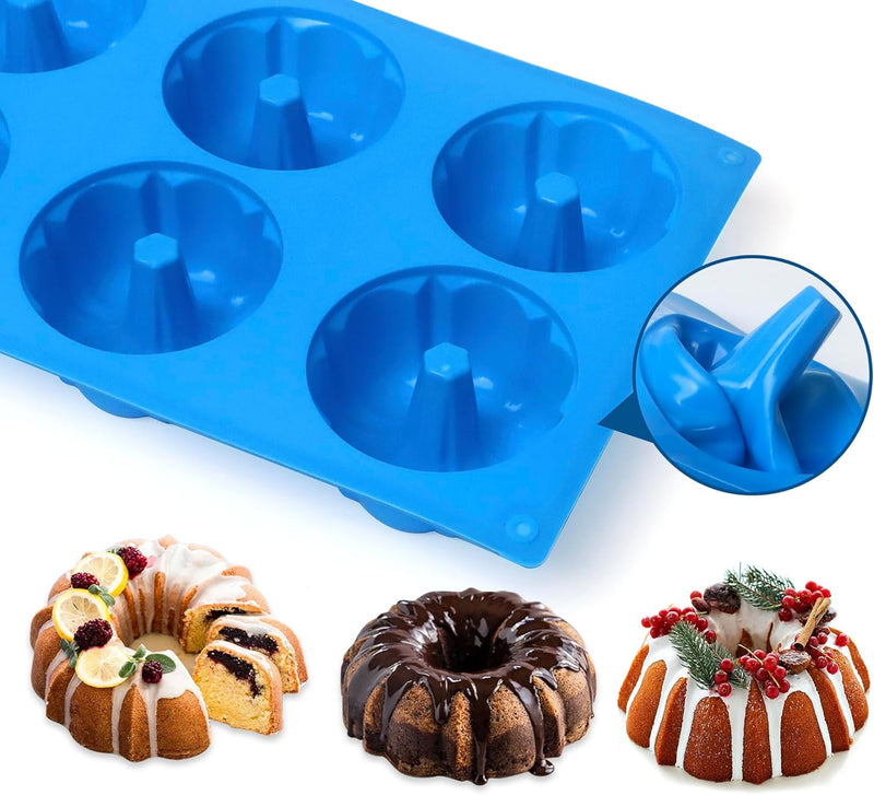 3PCS Mini Bundt Cake Pan Non-Stick Silicone Mold for Fluted Tube Cakes