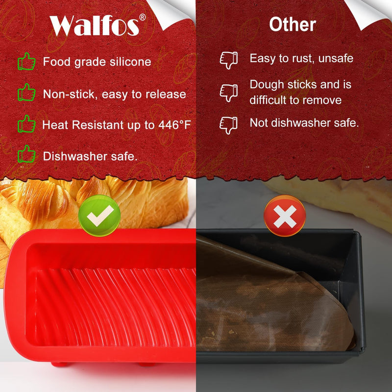 Walfos Silicone Mini Loaf Pan - 12 Cavities Non-Stick Food Grade - Ideal for Mini Bread Brownies Cornbread Cheesecake  Chocolate