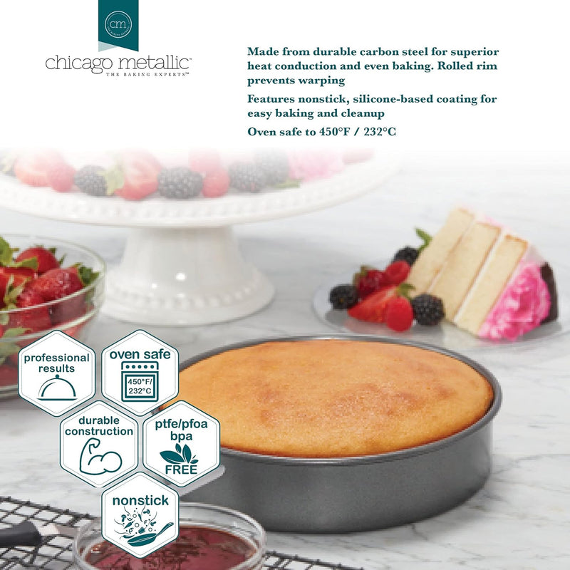 Chicago Metallic Non-Stick 3-Piece Round Cake Pan Set - Gray