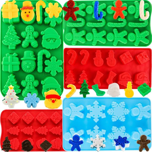 Christmas Silicone Molds - Chocolate Candy Baking Cake Soap Candle Christmas Tree Shape Santa Head Party Decor Red Green Blue