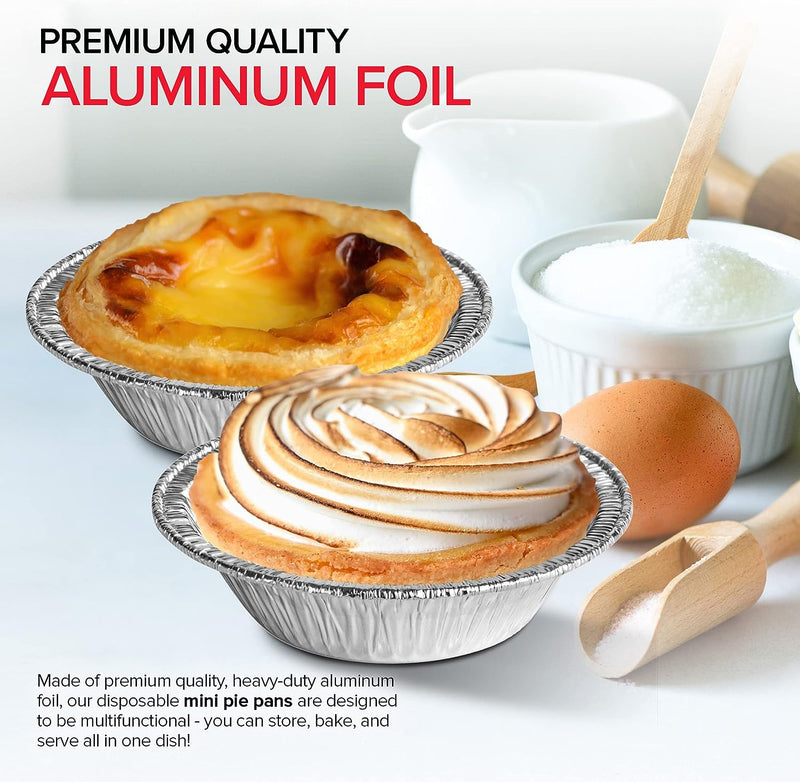 50 Count Disposable Mini Foil Pie Pans for Baking - Recyclable and Durable