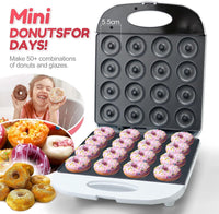 Mini Donut Maker,Mini pancakes maker Machine for Breakfast, Snacks, Home Bakery Dessert Shop Mall Dessert Shop and More & More with Non-stick Surface,Double-sided Makes 16 Doughnuts -(US 110V) White