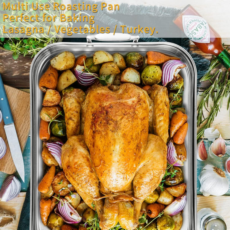 JY COOKMENT 19 Enameled Granite Roaster Pan with Domed Lid - Oval Turkey Roaster Pot Great for Turkey Chicken Lamb Vegetable - Dishwasher Safe 20Lb Capacity