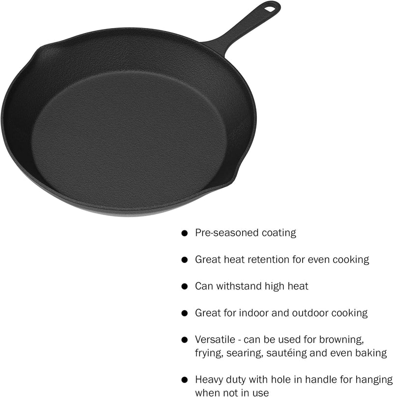 Home-Complete Cast Iron Pizza Pan-14 Skillet for Cooking Baking Grilling - Durable Versatile Kitchen Cookware