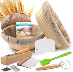 Sourdough Proofing Basket Set - 10pcs Banneton Bread Baskets Tools and Supplies - 9 Round and 10 Oval