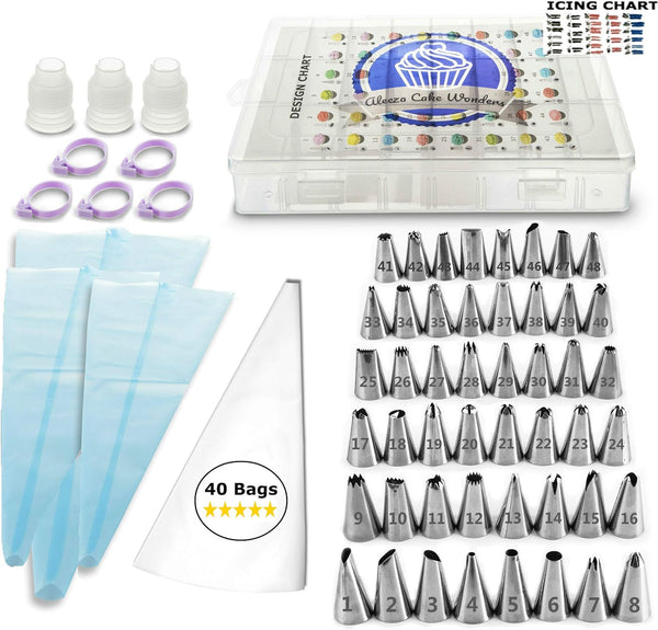 Cake Decorating Supplies - Piping Bags  Tips Set - 100 pcs with Design Chart