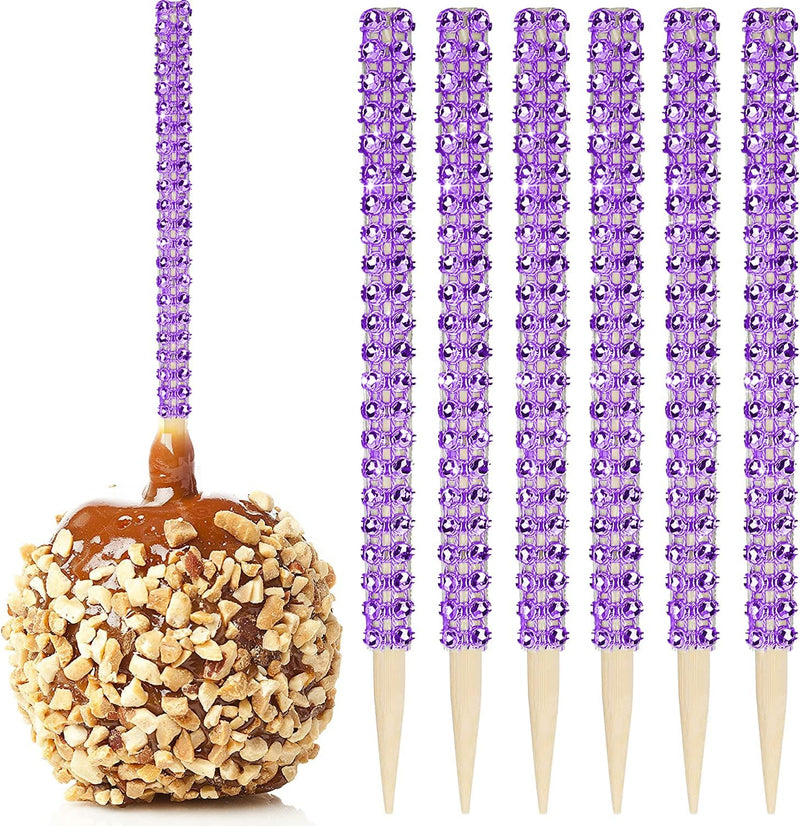 Bling Candy Apple Bamboo Sticks - 32 PCS Wooden Skewers with Rhinestone Diamond Mesh Wrap for Fruit Treats and Dessert Table Silver