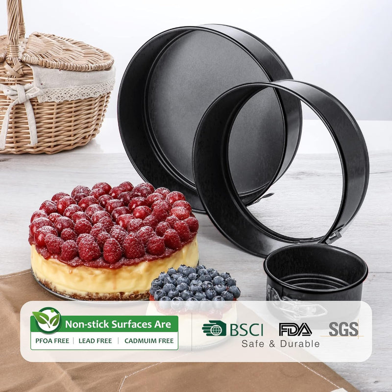 HONGBAKE 4 Mini Cheesecake Pans with 100 Pcs Parchment Paper Liners - Nonstick Round Cake Pan with Removable Bottom - 4 Pack Dark Grey