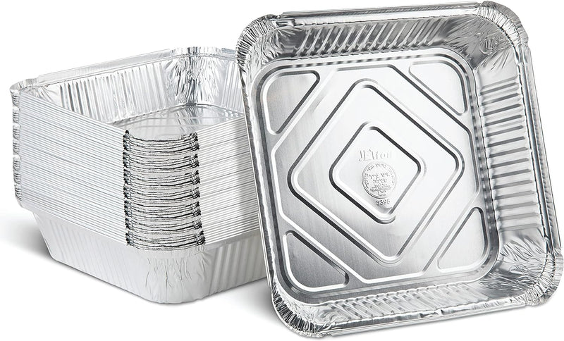 PLASTICPRO Disposable Square Aluminum Baking Pans - Pack of 25 3x3x2 inches