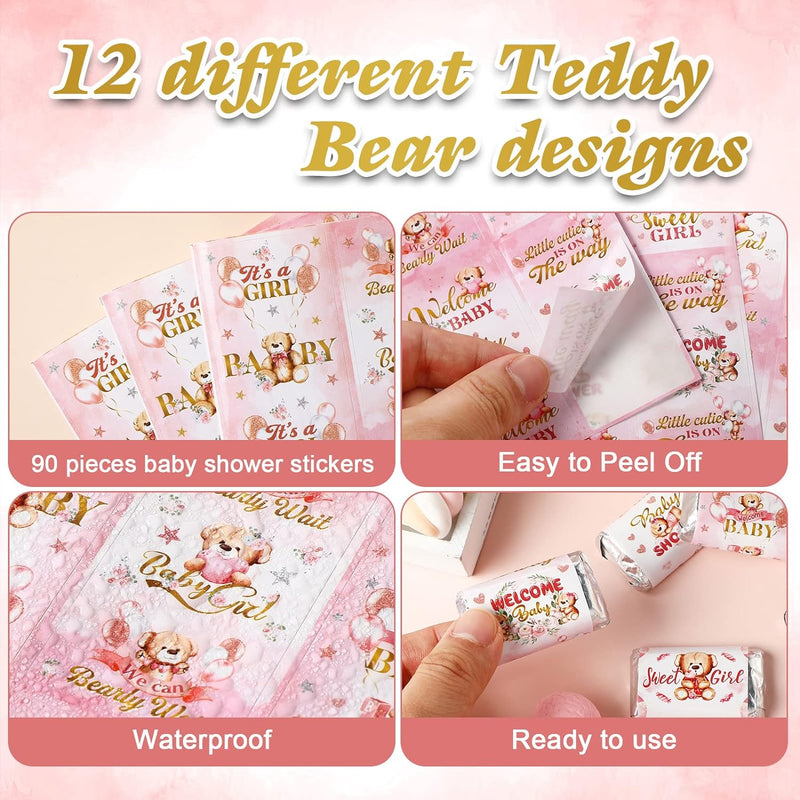 Baby Shower Candy Wrapper Stickers - Pink Girl Style 90 Pieces No Candy