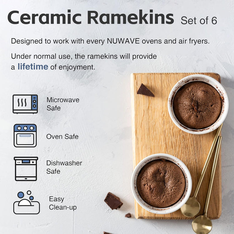 8 oz Ceramic Ramekins Set of 6 - Ivory White - Microwave  Dishwasher Safe