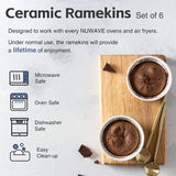 Nuwave Ceramic Ramekins 8 oz, Set of 6, Elegant Classic Style Ramekins for Baking Souffles, Creme Brulées, Custards, Puddings, 4.3” Wide & 2” Tall, Microwave, Oven & Dishwasher-Safe, Ivory White