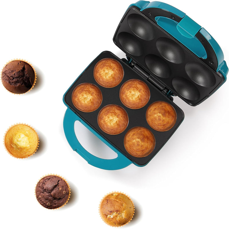 Non-Stick Cupcake Maker - Makes 6 Cupcakes Muffins and Cinnamon Buns for Birthdays and Holidays - Teal