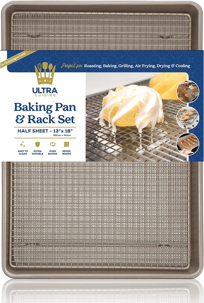 Oven-Safe Baking Rack and Pan Set - Quarter Sheet Size - Premium Aluminum and Stainless Steel - Durable and Easy to Clean