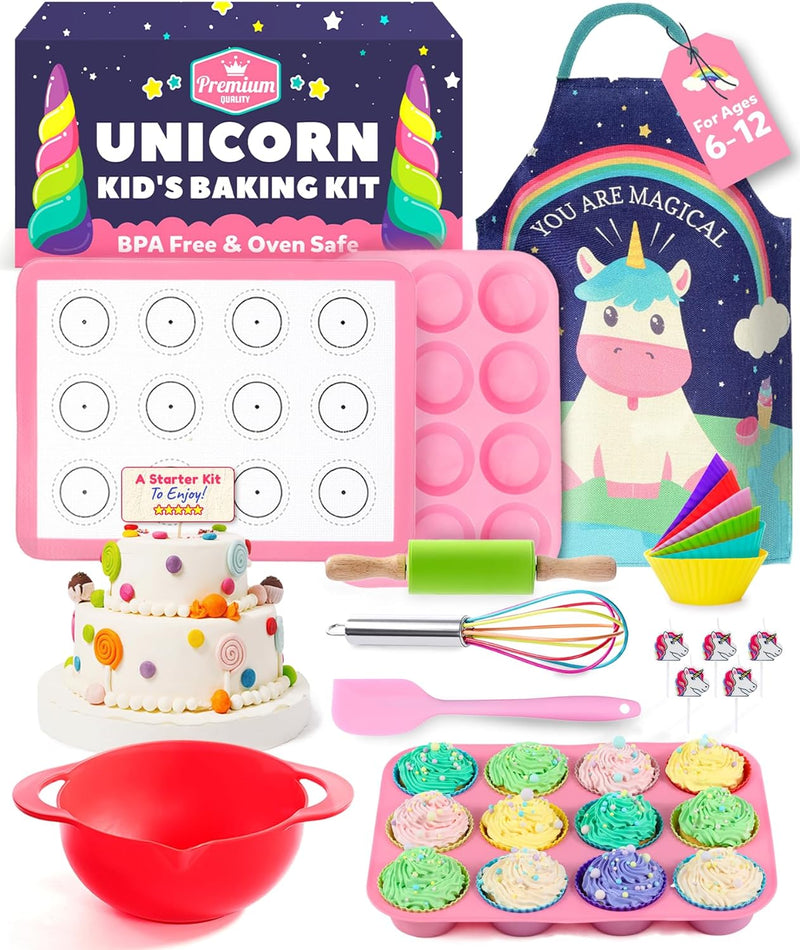 Kids Baking Set - 14pc Unicorn Chef Kit - Cooking Gift for Boys  Girls 4-12 Unicorn Theme