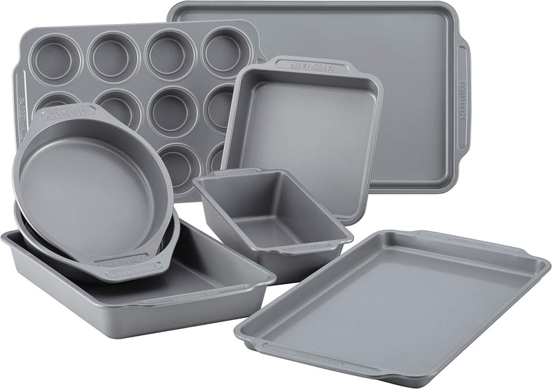 Farberware Nonstick Steel Bakeware Set - 10-Piece with Cooling Rack Gray