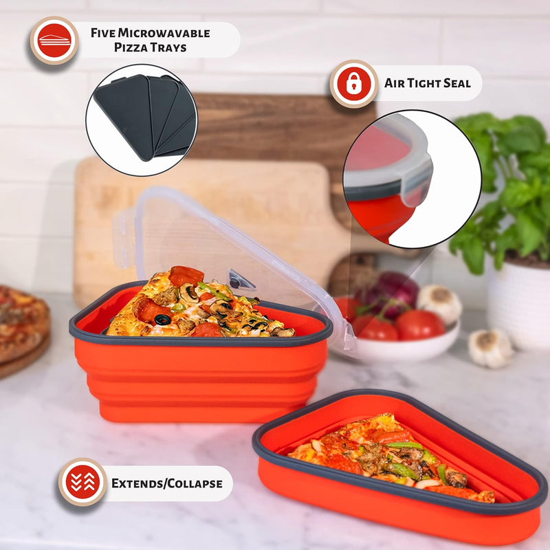 The Perfect Pizza Pack - Reusable Pizza Storage Container with 5 Microwavable Trays - BPA-Free Organizer for Space-Saving Red