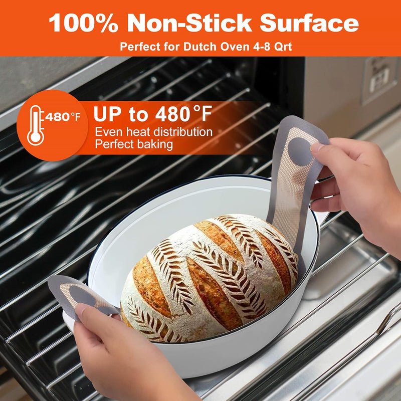 Silicone Bread Sling Dutch Oven - Non-Stick  Easy Clean Baking Mat with Long Handles and Grey Dough Liner