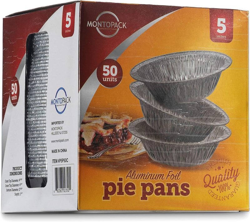MontoPack 5 Disposable Aluminum Foil Pans 50 Pack  Baking  Storage Tins for Personal Mini Pies Cakes and Quiche  Oven Safe  Stackable
