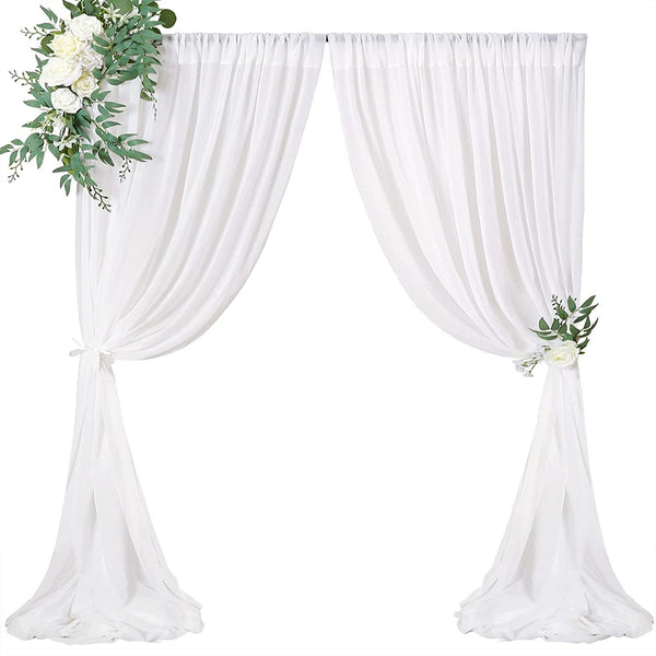 Sheer White Chiffon Backdrop Curtains - 2 Panels - 5ft x 8ft - Birthday Party  Wedding Decorations