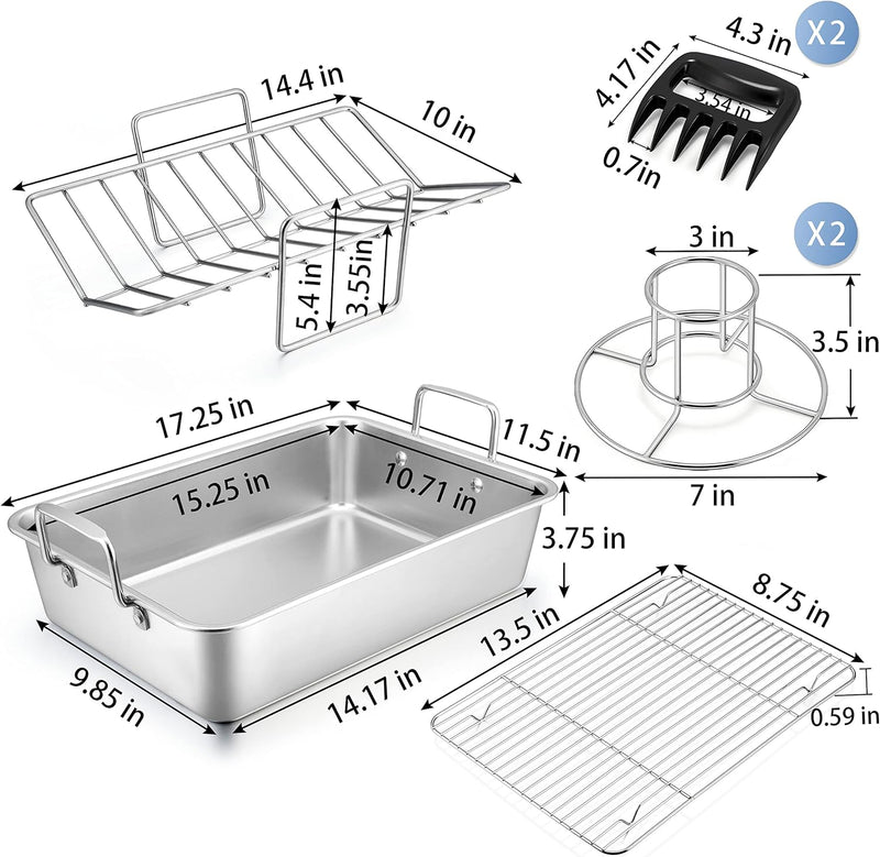 Rectangular Roasting Pan with Racks - Stainless Steel 3-Piece Set