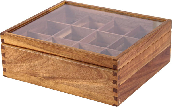 KITEISCAT Acacia Wood Tea Bag Organizer: 12-Compartment Multi-Functional Tea Box and Storage Organizer for Tea Bags