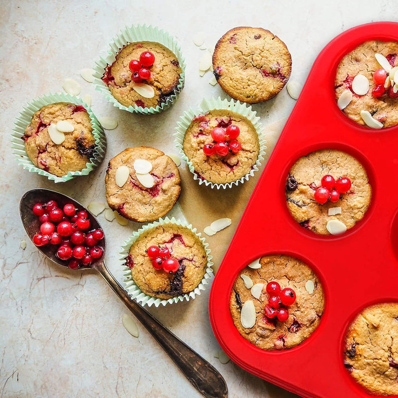 Silicone Muffin Pan - European LFGB Certified Non-Stick BPA-Free Red