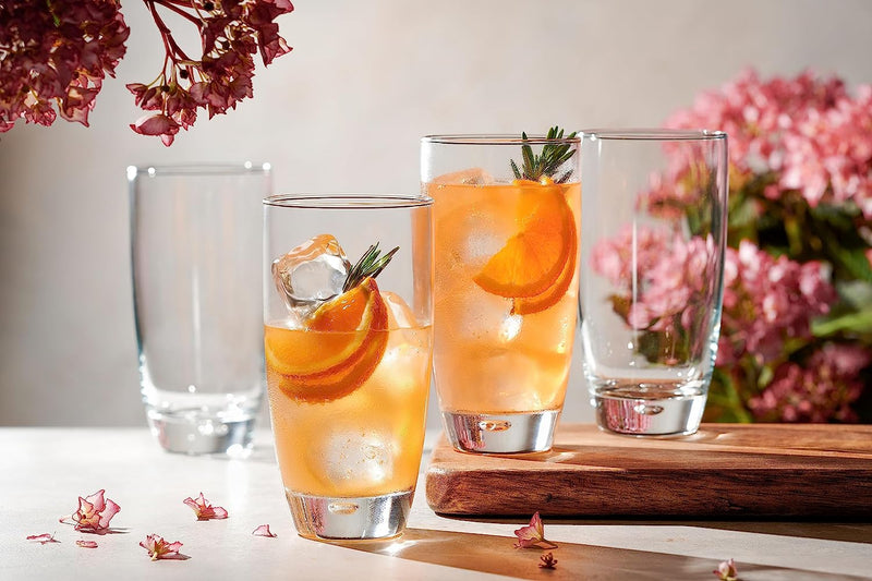 Glaver's Highball Glasses Set Of 4, 16 Oz. Drinking Glasses, Unique Water Glass Cups For Juice, Cocktails, Soda, Heavy Bottom Tumbler Glass